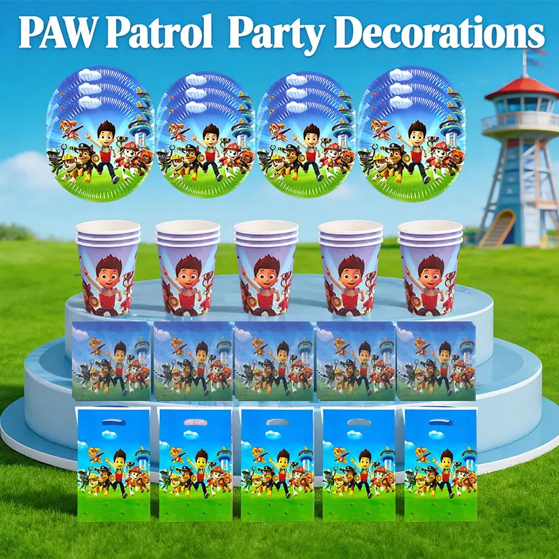 Artículos para Fiesta de Patrulla Canina, Vajilla de Patrulla Canina, Platos, Vasos, Globos, Pancarta, Fondo, Adornos para Pastel, Decoración de Cumpleaños de Patrulla Canina