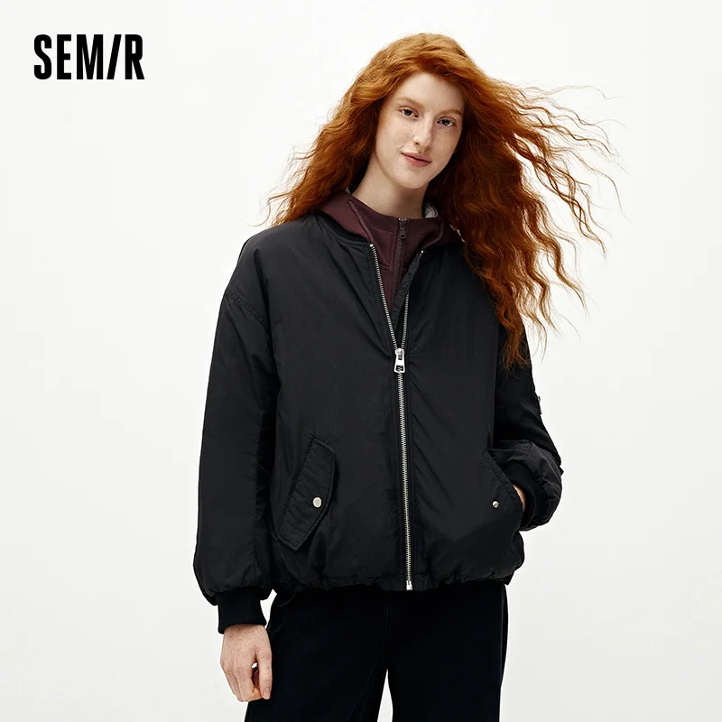 Semir Women Padded Jacket Thermal Warmth Lightweight Textured Loose Fit Baseball Collar Drawstring Minimal Design 2026 New