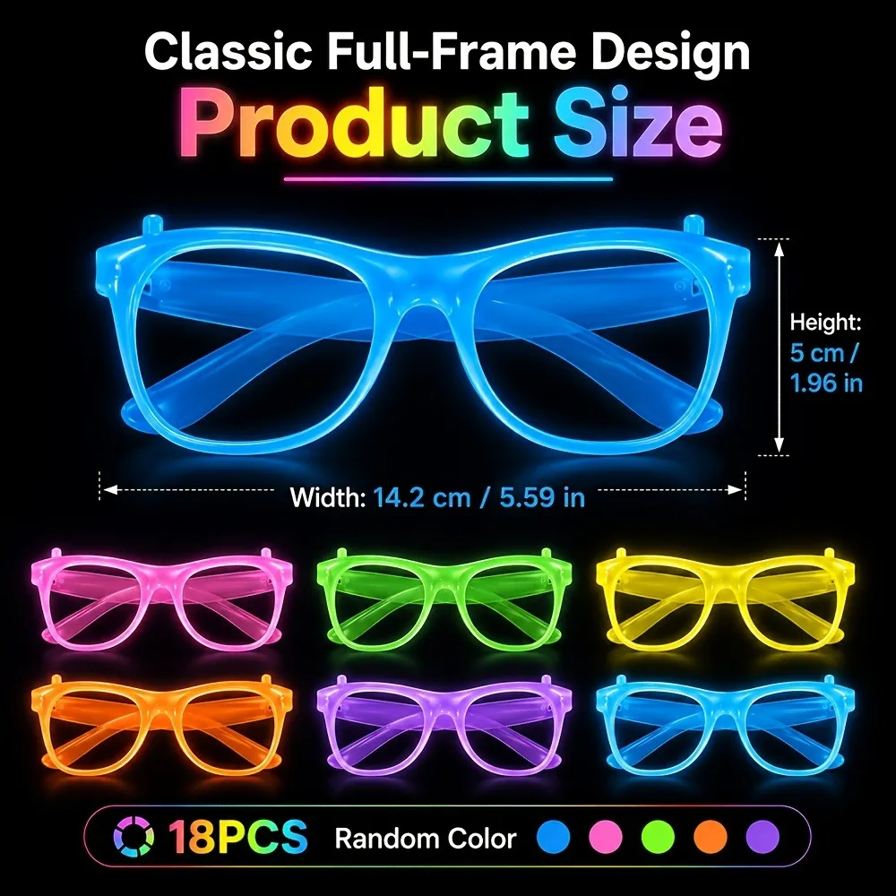 5/12 Pairs of Randomly Colored Glow in The Dark Party Glasses Neon Green Purple Orange Yellow Red No Lenses Required - view 2