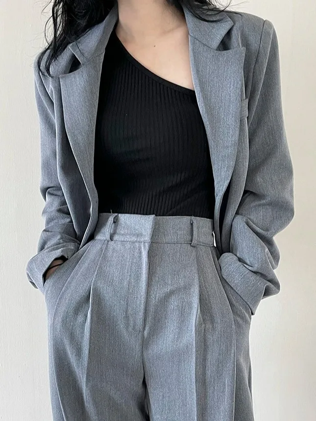 Faionable Losse Casual Pak Jaet vrouwen Wijde Pijpen Broek Set Koreaanse Sle Tweedelige Set Herfst Chic Button up Lange Sve