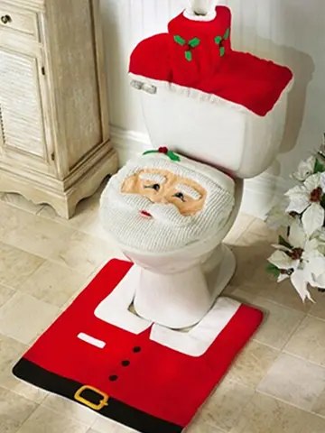 New Cute Christmas Toilet Seat Covers Creative Santa Claus Bathroom Mat Xmas Supplies for Home New Year Navidad Gift Decor 2024
