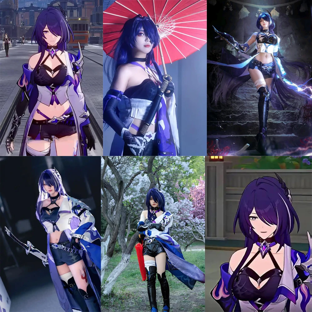 Game Anime Berkualitas Tinggi Honkai: Star Rail ‌   Acheron ‌ ‌   Rambut Sintetis Cosplay Wig Harian Karnaval Halloween 32 Inci Tahan Panas