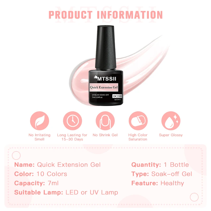 Mtssii 7ml Quick Extension Nail Gel Clear Pink White  Construct Hard Gel Semi Permanent UV LED Gel Quick Building Nail Art