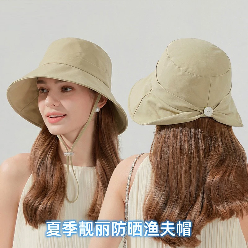 

Spring and summer wide-brimmed sun hats Korean style versatile and simple solid color fisherman hats outdoor travel sun protecti