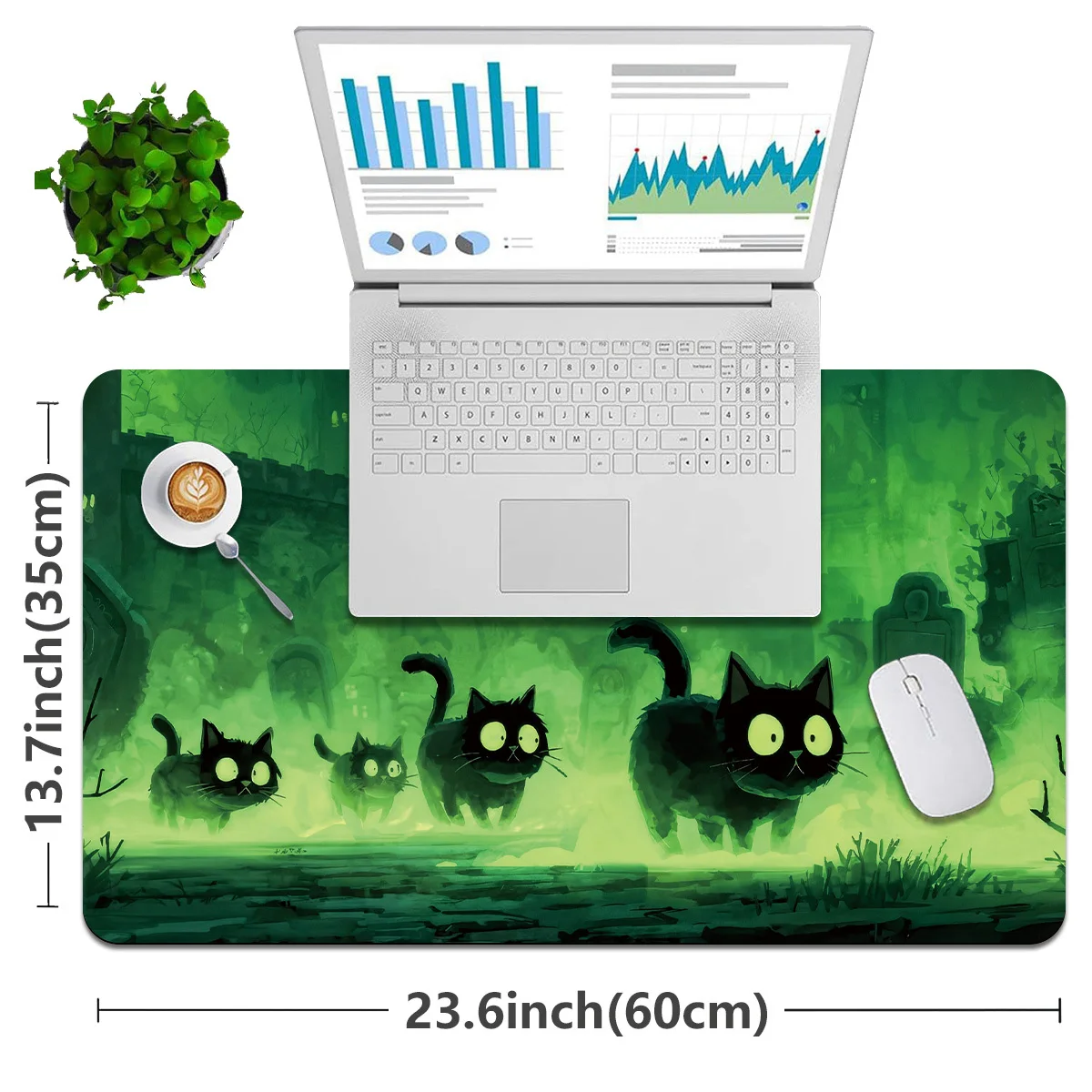 1pc Green Misty Graveyard & Black Cat Legion Tabletop Game Mat - Compatible for TCG/CCG/RPG Trading Card Games, Non-Slip Mouse Pad Suitable for Game Nights