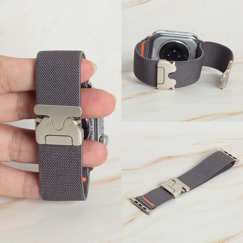 Fashion Orange Stitching Elastic Nylon Strap For Apple Watch Series 11 10 9 8 7 6 5 SE Ultra Fits 49-38mm Lightweight Women