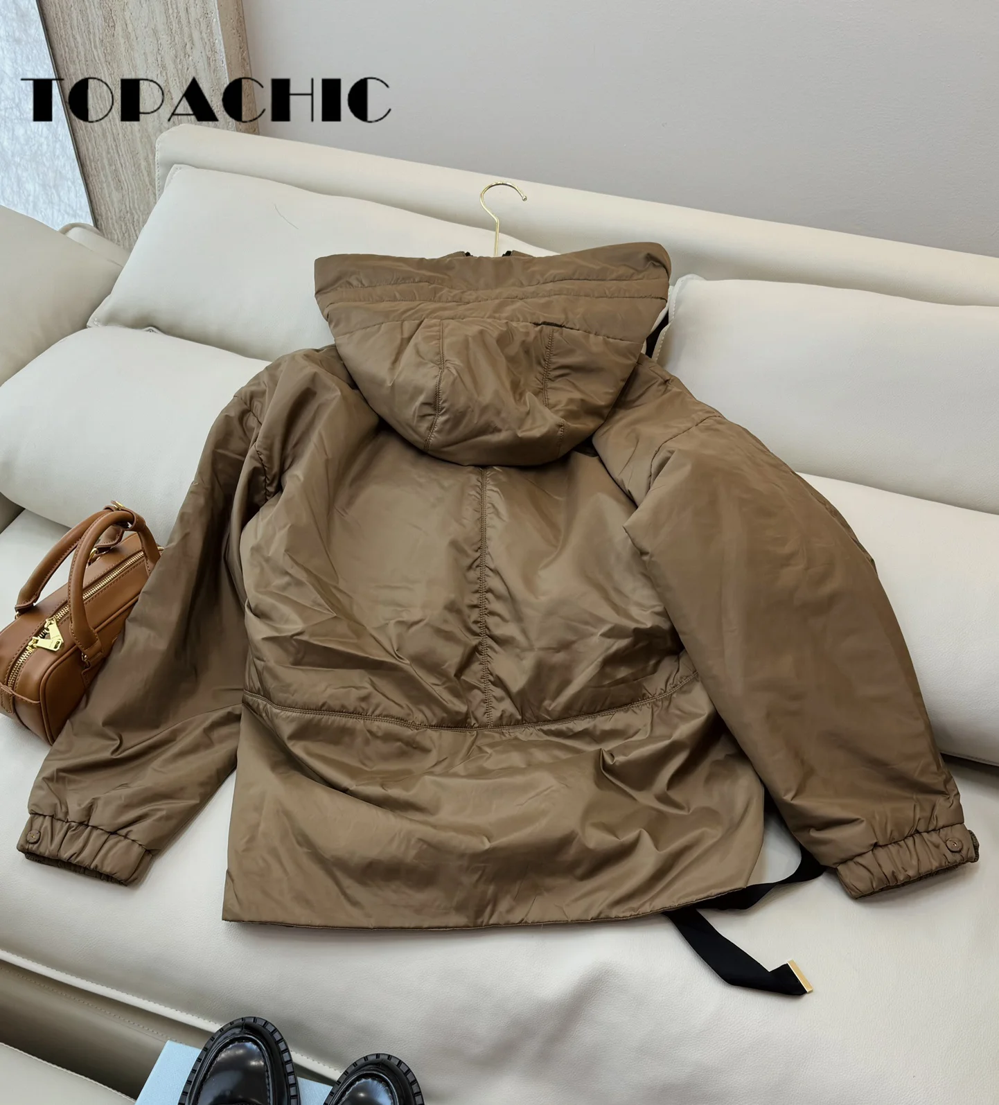 8.28 TOPACHIC-Women Clothes Camel Hair Loose Parkas Hooded Lace-up Long Sleeve Double Zipper Keep-Warm Outerwear