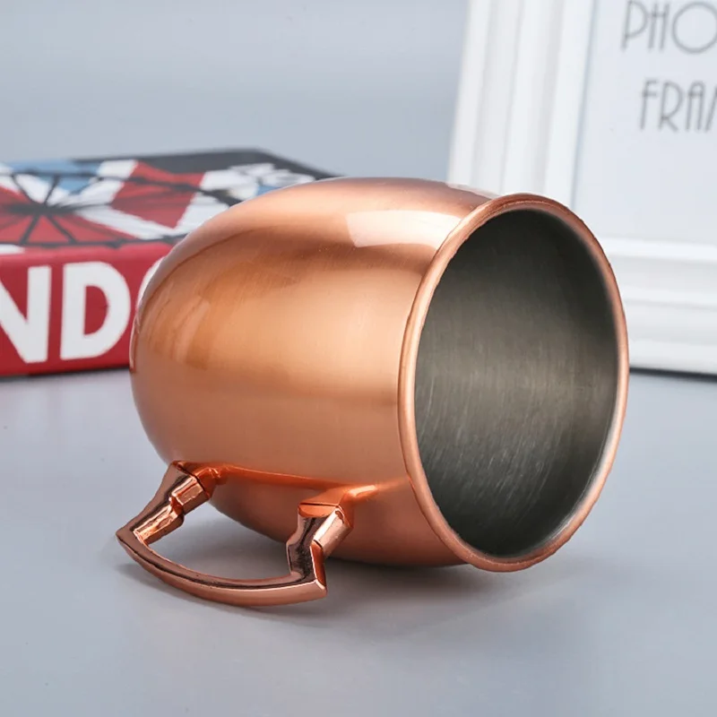 كوب بيرة من الفولاذ المقاوم للصدأ 500 مل/كوب قهوة بمقبض، مطلي بالنحاس، مقاوم للصدمات، كوب ماء خارجي بطبقة واحدة/كوب بغل