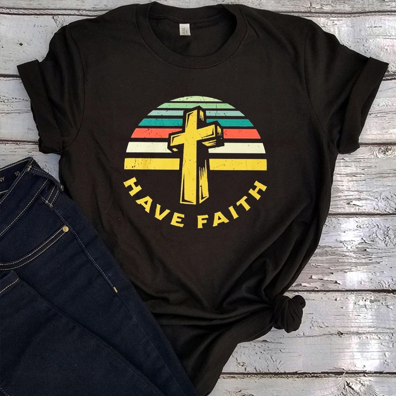 

Faith T Shirt Faith Cross Shirt Christian Kawaii Clothes God Gift Easter Religious Tops Jesus Christianity Religion Tee