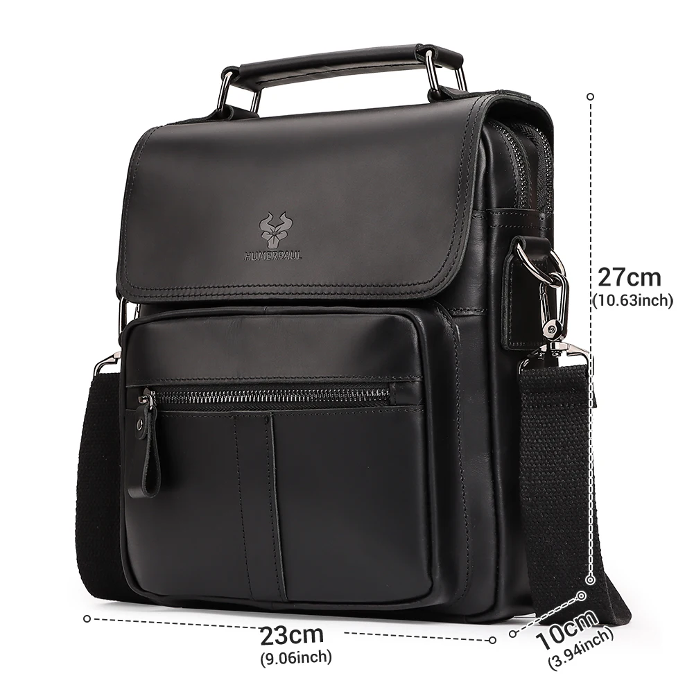 HUMERPAUL Genuine Leather Men\'s Shoulder Bag Luxury Work Business Messenger Bags Fashion Male Crossbody with Adjustable Straps