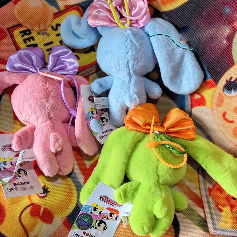12cm Stofftier Powerpuff Mädchen Cartoon niedlich verkleiden Hase Kaninchen Plüsch Spielzeug Anhänger Fliege Puppe Geschenk puppe für Mädchen