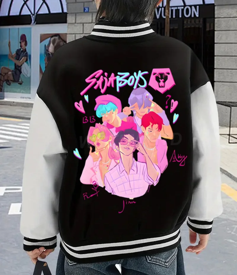 

Kpop Demon Hunters Saja Boys Baseball Jacket Men Women Harajuku Jackets Hip Hop Streetwear Unisex Loose Tops Long Sleeve Coats
