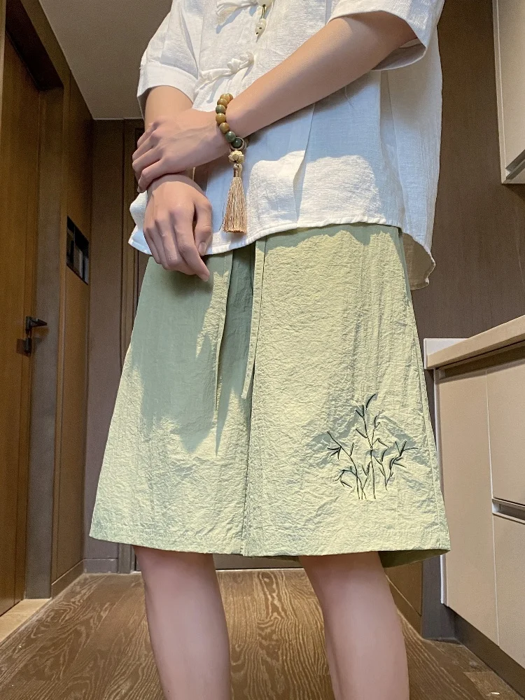 

Мужские летние тонкие спортивные брюки из ледяного шелка с бамбуковой вышивкой, повседневные, со средней посадкой, свободного кроя, молодежные, модные, брендовые