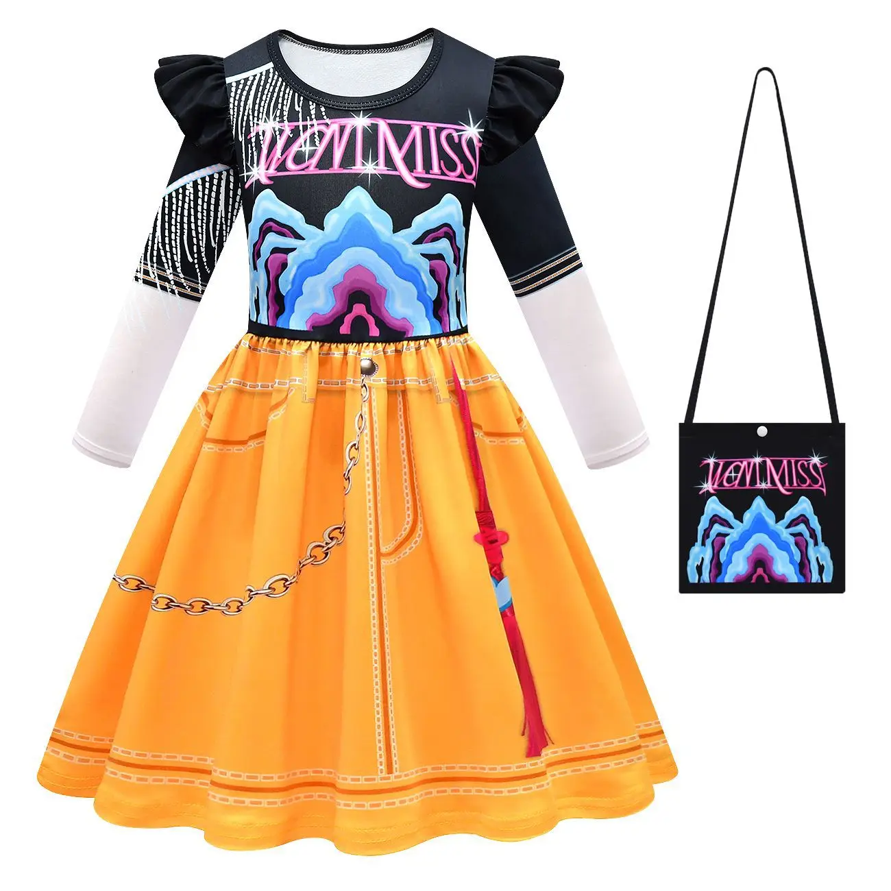 

Halloween Dress Mira Cosplay Costume Child Girl Long Sleeved Yellow Dress Kid Punk Dress Children Stage Sing Outfit Anime Wear
