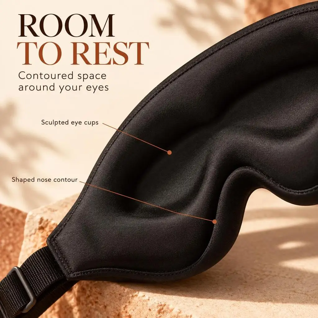 3D Contoured Sleep Eye Mask Soft Padded Zero-Pressure Light Blocking Blindfold for Travel Naps Night Rest view 3