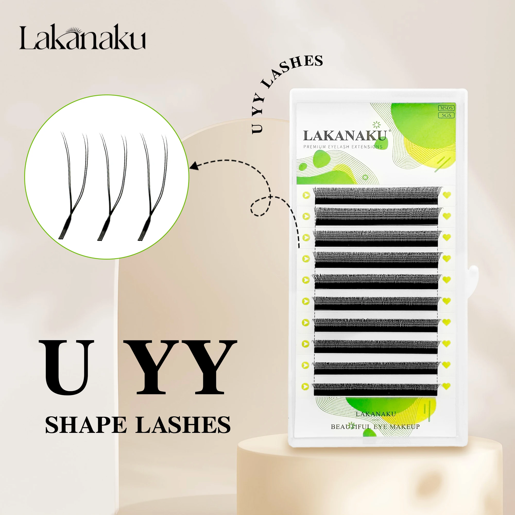 Lakanaku novo u yy lash u lash forma extensões de cílios em forma de flor cílios naturais macios diy pré-fabricados fã extensões de chicote