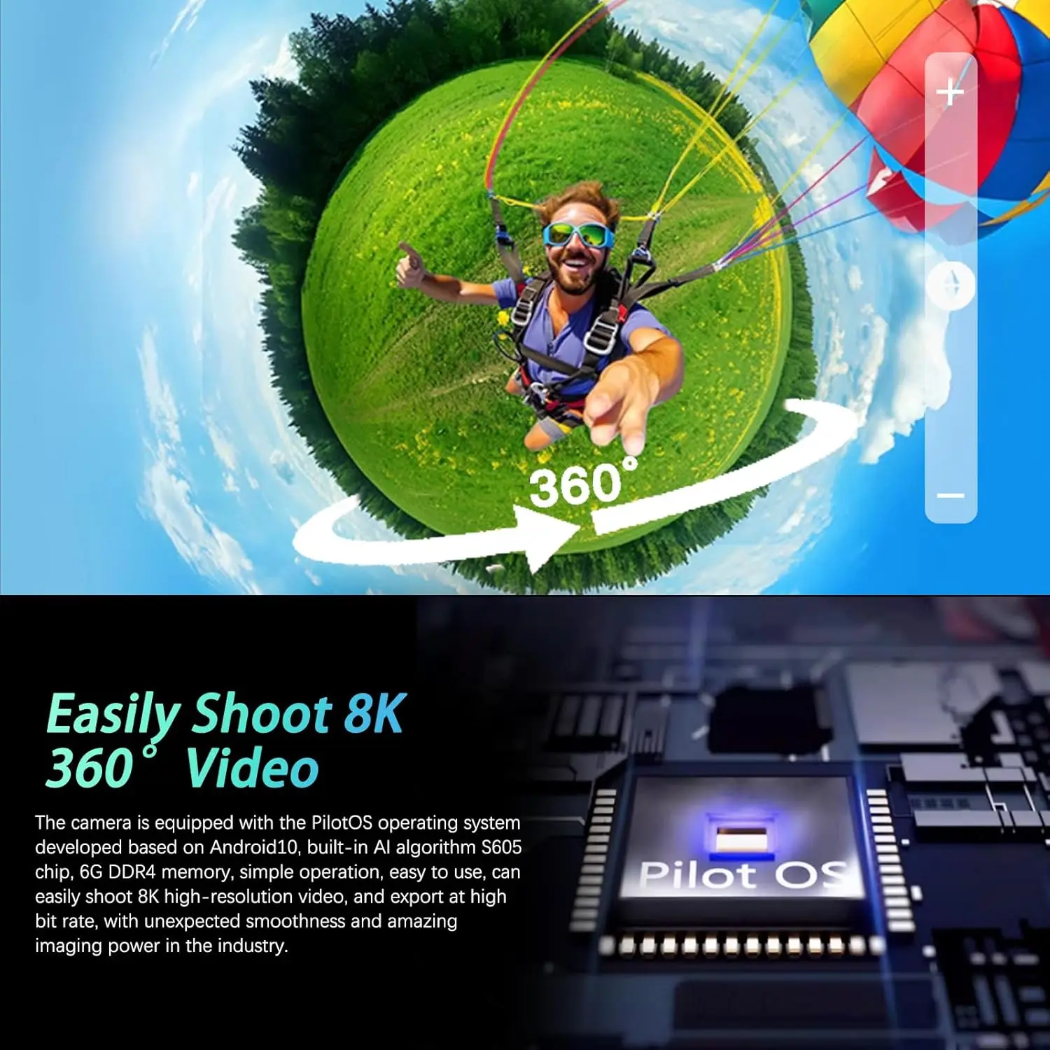 PanoX V3 8K Video 360 Action Camera Split-Screen Stabilization,3.0-inch Display,for Sports, Vlog Waterproof