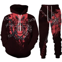 Gothic Skull Tattoo 3D Printed Hoodie/Tracksuit Fashion Men's Motorcycle Biker Sportswear Set Cool Graphic Hoodie+Pants 2pcs Set