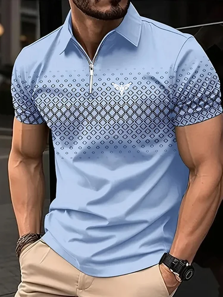Men's Zip Polo Golf Shirt Sports & Outdoor Casual Quarter Zip Short Sleeve Fashion Streetwear Check Spring & Summer Zip Polo
