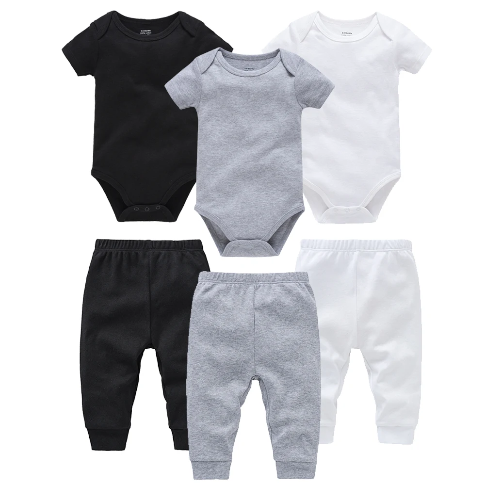 

High Quality 6 Pieces Baby Clothing Set Muslin Blank Bodysuit Pants Plain Colors Jumpsuit Newborn Romper Trousers Infant 0-12M