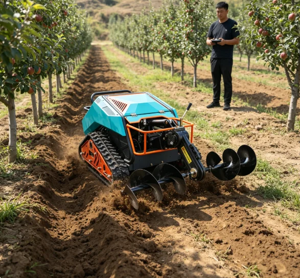 Garden Vineyard RC Crawler Rotary Tiller Cultivator Trencher and Mower 13kW 48V Electric Track Drive
