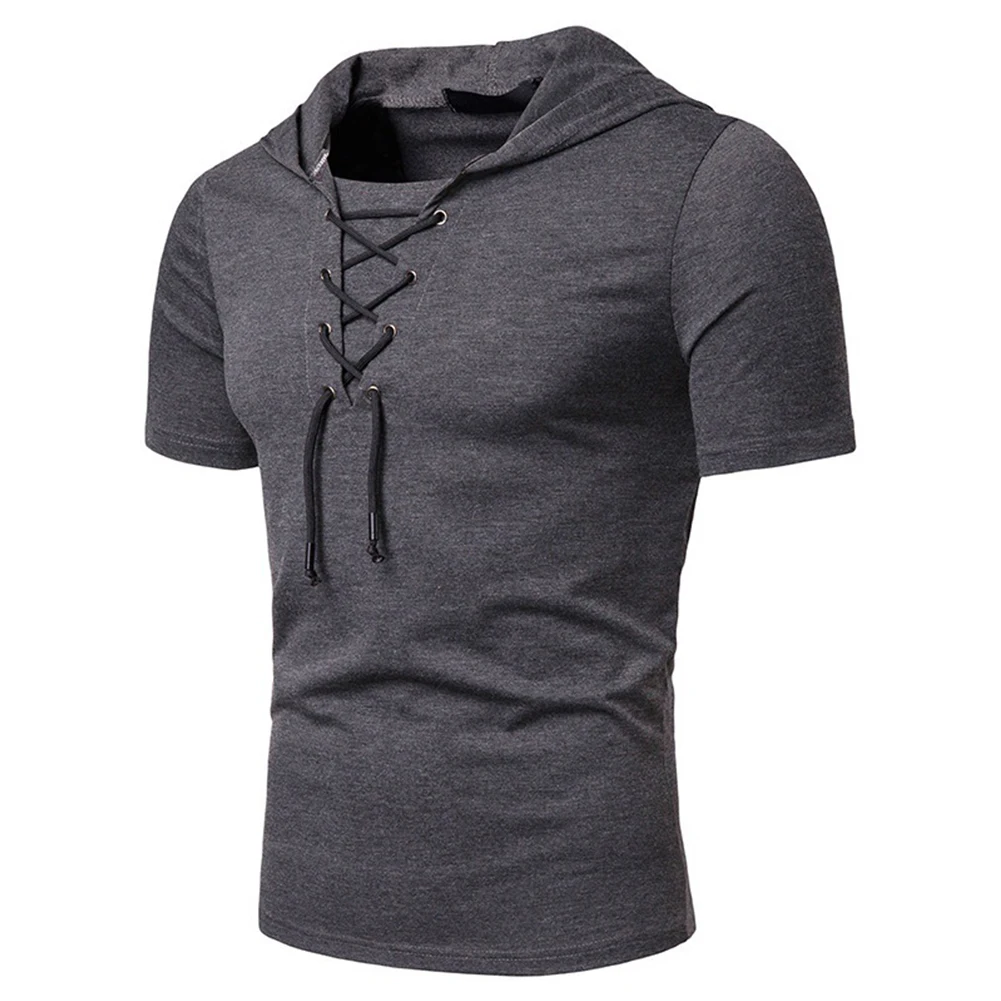 MenShirt T-shirt T-shirt Muscle Pullover Regular Round Collar Hooded Male Short Short Sleeve Slim Brand New Soft