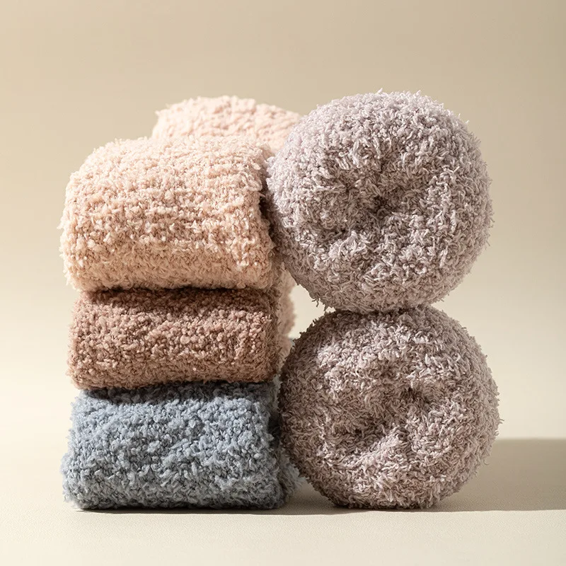 

3 Pairs Thickened Coral Fleece Socks for Women Medium Sleeve Comfort and Warmth Winter Socks Floor Socks