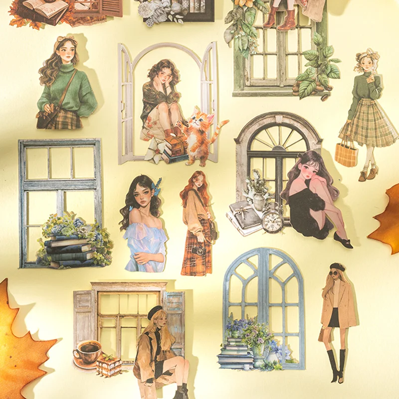 Mr Paper, 1 style 120pcs/bag ‘The Girl at the Window’ series cut-out hard card stickers journaling stationery  kawaii stickers