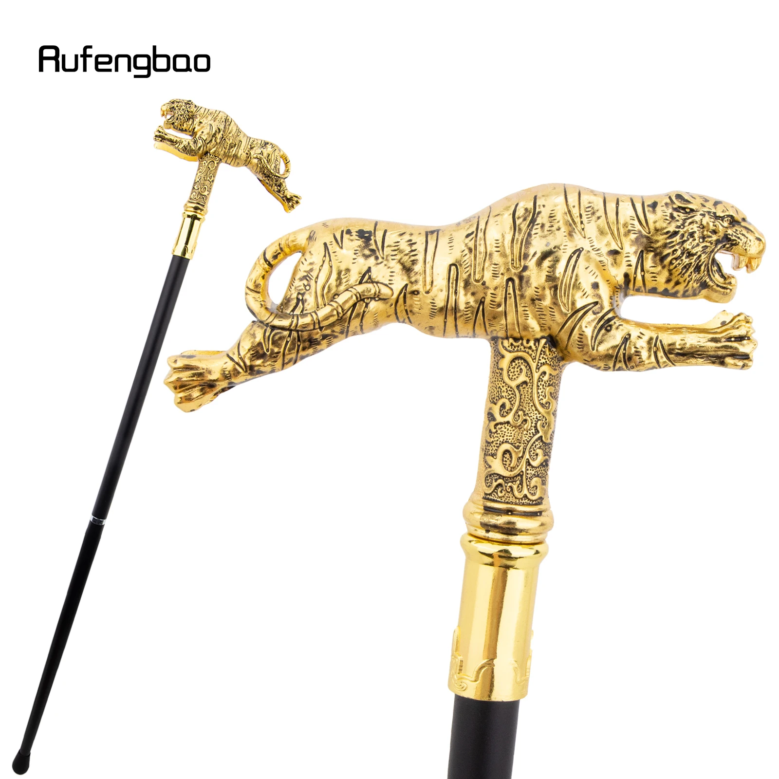 

Golden Tiger Fashion Walking Stick Decorative Cospaly Walking Cane Halloween Mace Wand Crosier Cane Performance Stage Cane 90cm