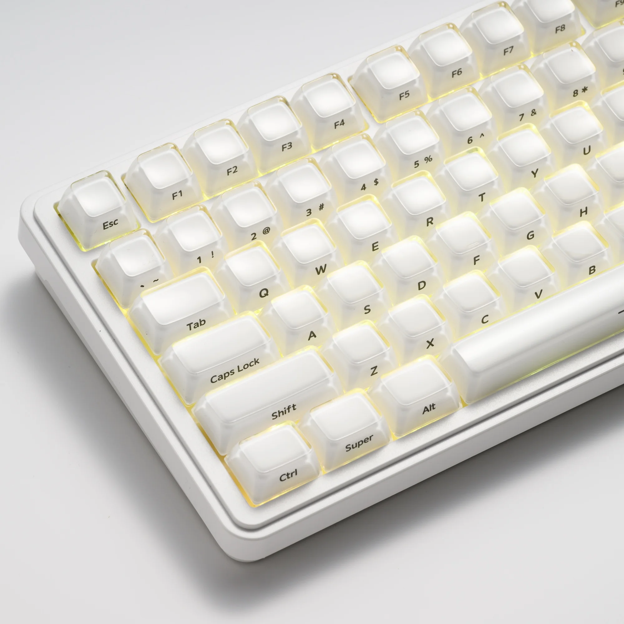 White Jelly R2 Side-Printed Semi-translucent MDA Profile 122-Key Keycap for Cherry Gateron MX Switches Mechanical Keyboard