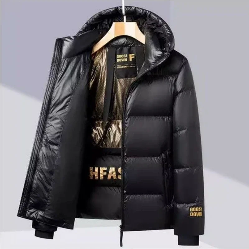 Winter Donsjack Heren Ganzenjas Voor Heren Waterdichte Mode Korte Puffer Jas Heren Capuchon Zwart Luxe Merk Warme Veren Jas