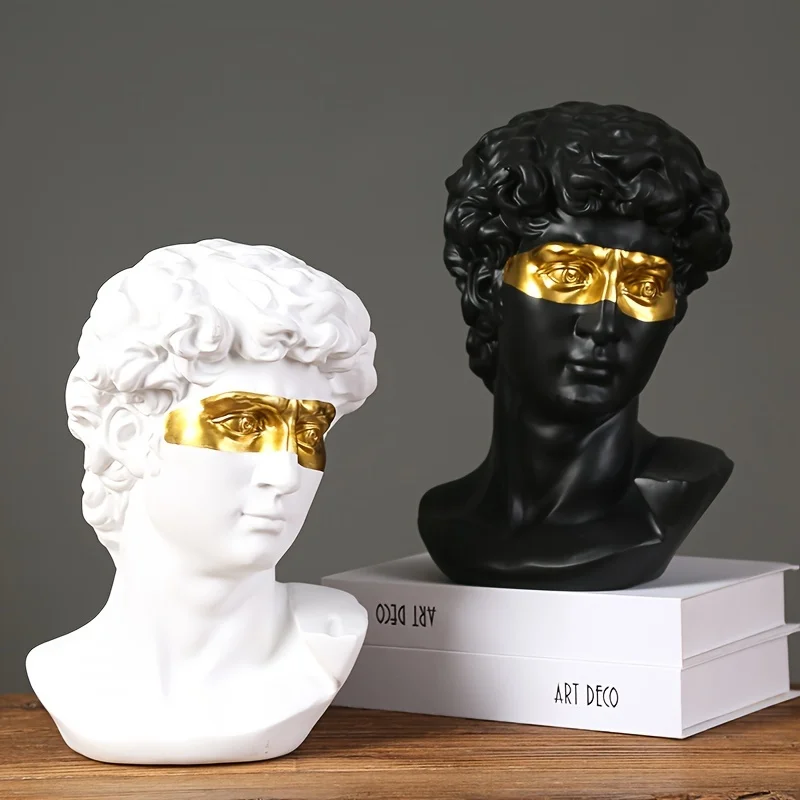 

Elegant Nordic-Style David Sculpture with Golden Accents - Versatile Resin Decor for Home, Office, and Cafe
