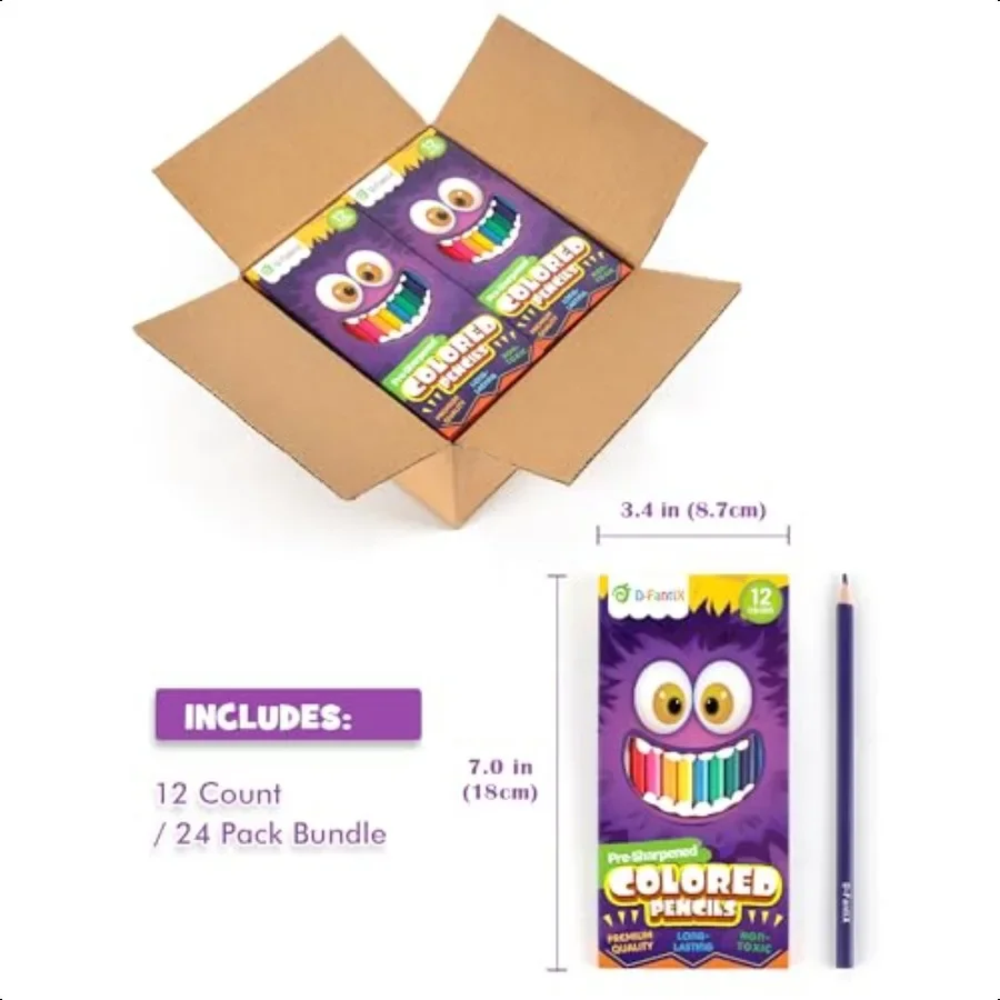 DFantiX 24 Packs Colored Pencils Bulk 288 Count PreSharpened Coloring Pencils Set Back to School Gifts for Students Elementary