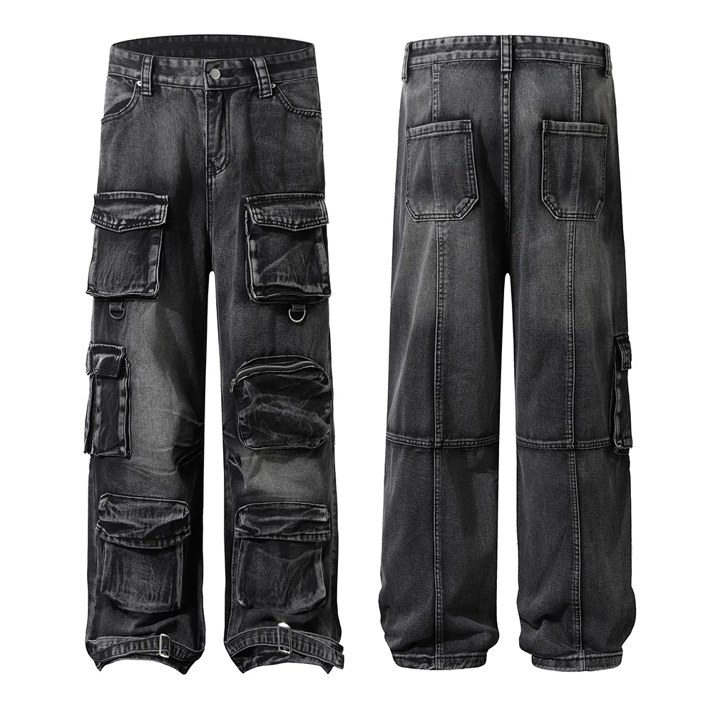 

Vintage Washed Mens Denim Trousers High Street Distressed Baggy Jeans Unisex Straight Loose Casual Cargo Pants Oversized