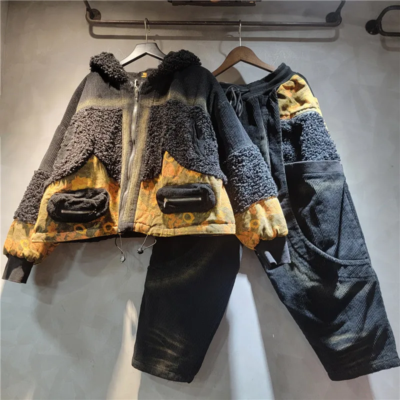 WTHT العصرية الجديدة المرأة المرقعة أفخم مقنعين الدنيم سترة ضمادة مرونة الخصر مستقيم الجينز الإناث 2025 الشتاء 1LS2793 #2