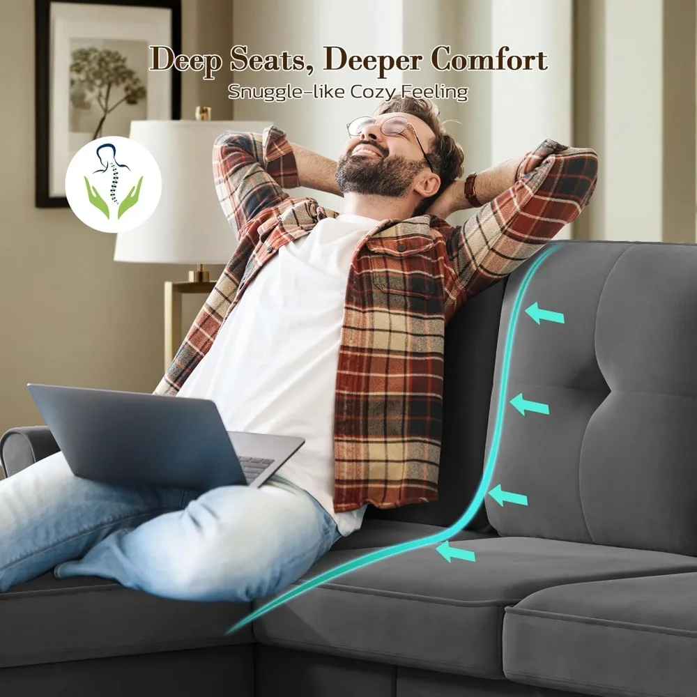 أريكة مخملية حديثة على شكل حرف L مع مسند لغرف المعيشة الصغيرة