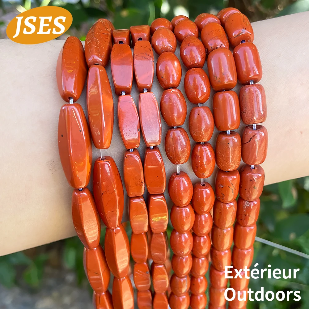 JSES Natural Red Jasper Beads Bucket Rice Shape Twisted Redstone Beads for Jewelry Making DIY Bracelet Necklace Charms Accessory