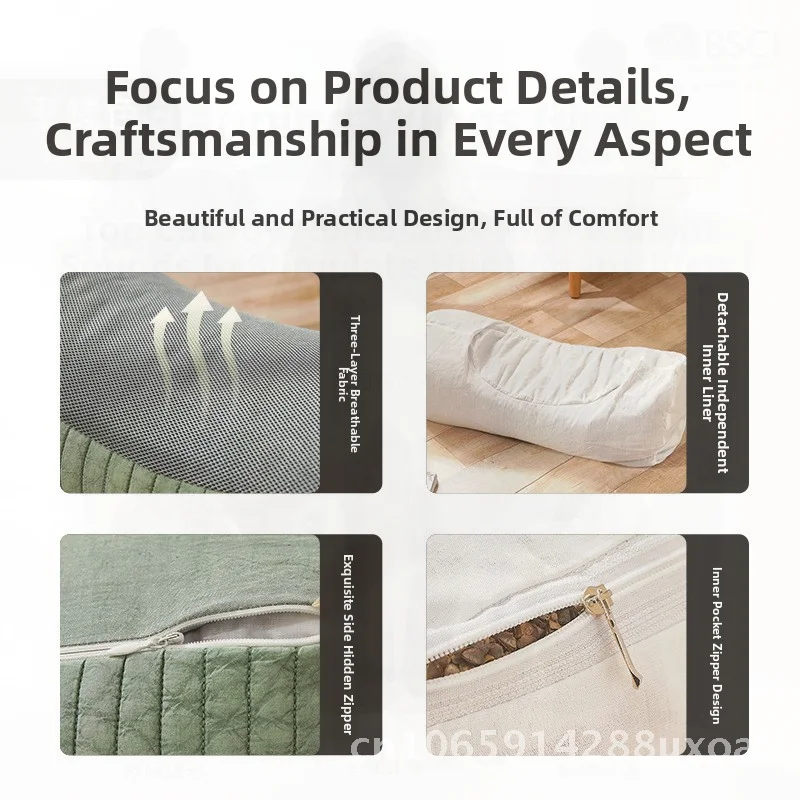 

Full Buckwheat Pillow for Single Person Removable Washable Pure Cotton Core High Cervical Spine Sleep Aid Neck Pillow Light