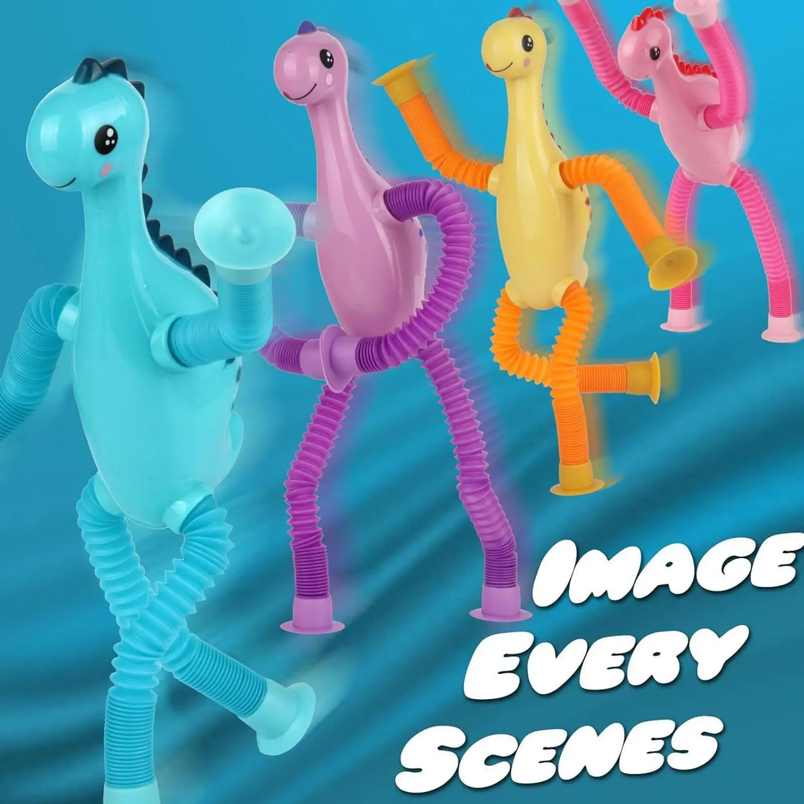 텔레스코픽 흡입 컵 장난감 구부릴 수 있는 튜브 흡입 장난감 4개 조각 파티 게임용 조명이 있는 교육용 피젯 파티 선물