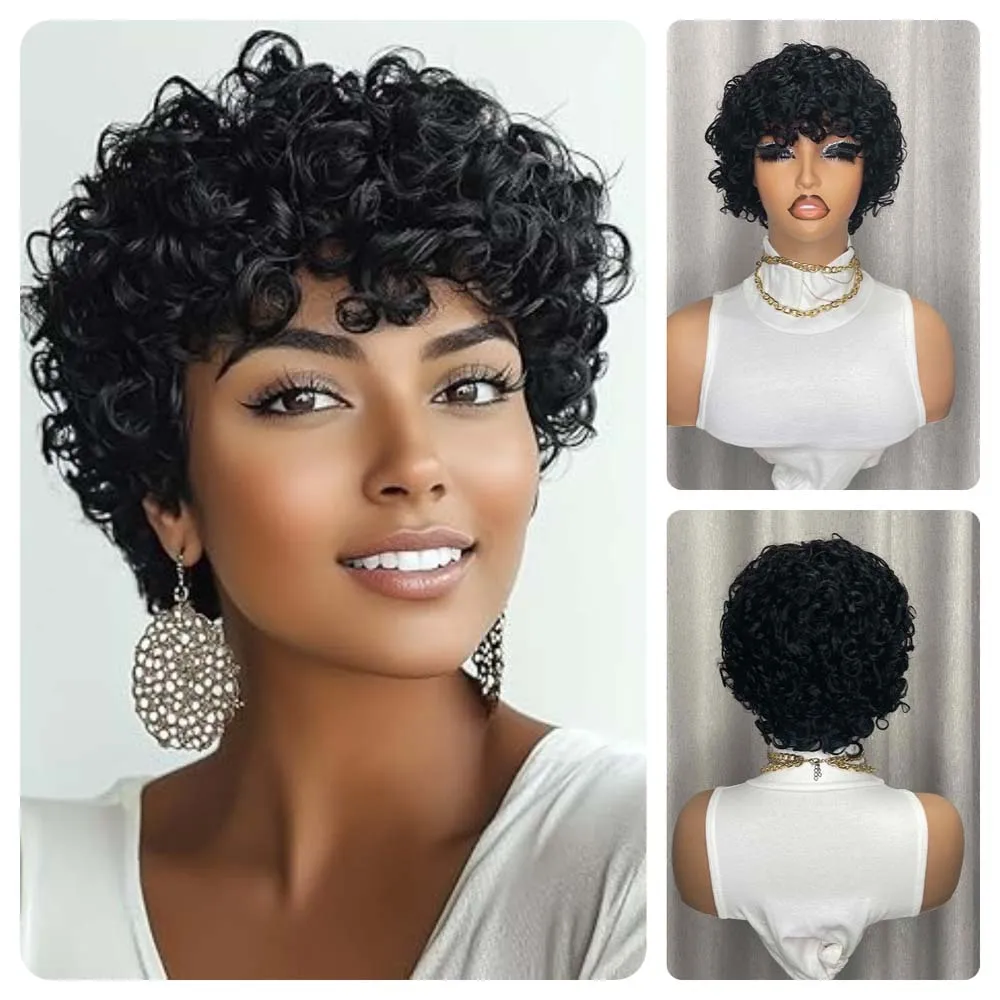 أنيق مجعد قصير بوب شعر مستعار عابث قطع شعر مستعار شعر الإنسان موجة المياه شعر بشري مجعد آلة صنع الباروكات للنساء السود مظهر طبيعي