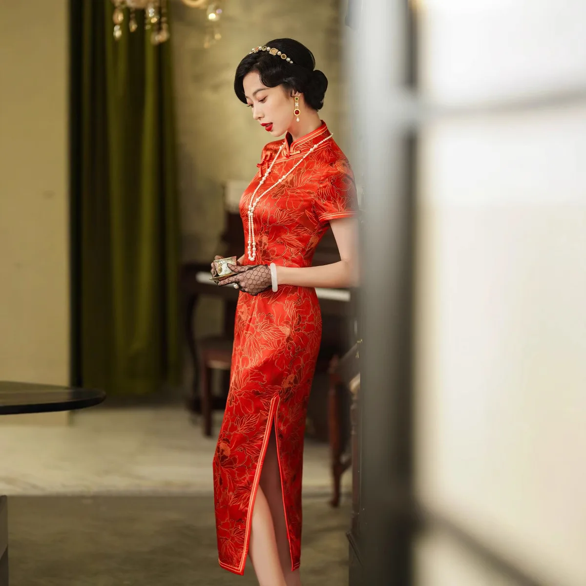 

Dress Improved Silk Chinese Floral Traditional Vintage Modern Cheongsam Qipao Women's Wedding Banquet Red High Sense