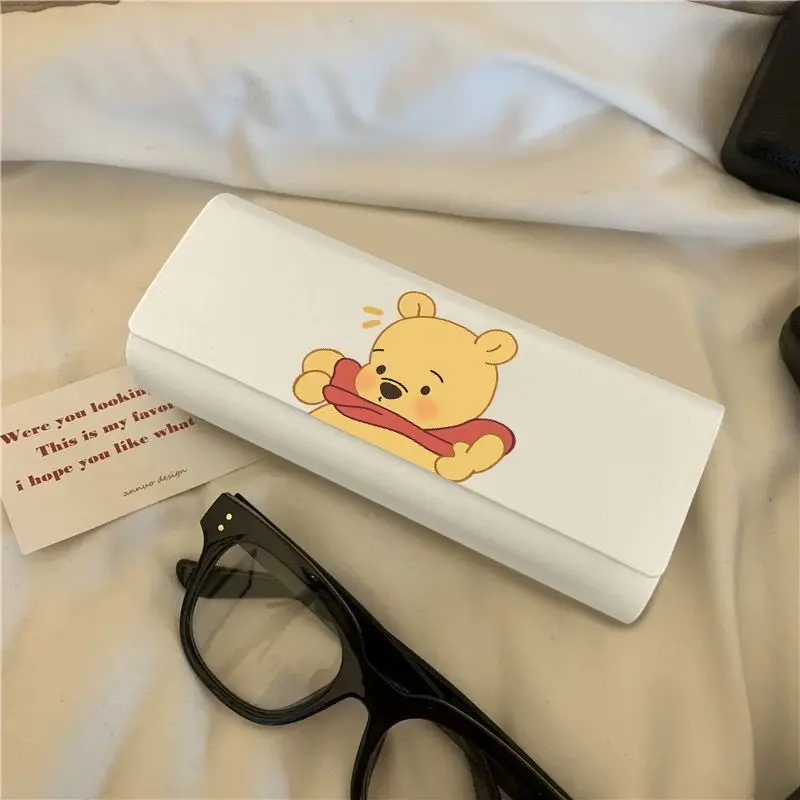 Cute bear high-value student portable myopia sunglasses glasses case anti-pressure magnetic eye case pu leather