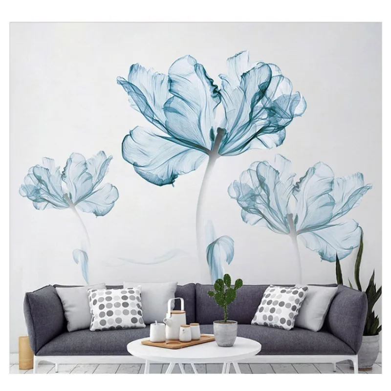 Large Blue Flower Adhesive Vinyl Wall Stickers For Wall Decor Room Decor Bedroom Accessories Living Room Decoration Home Decal