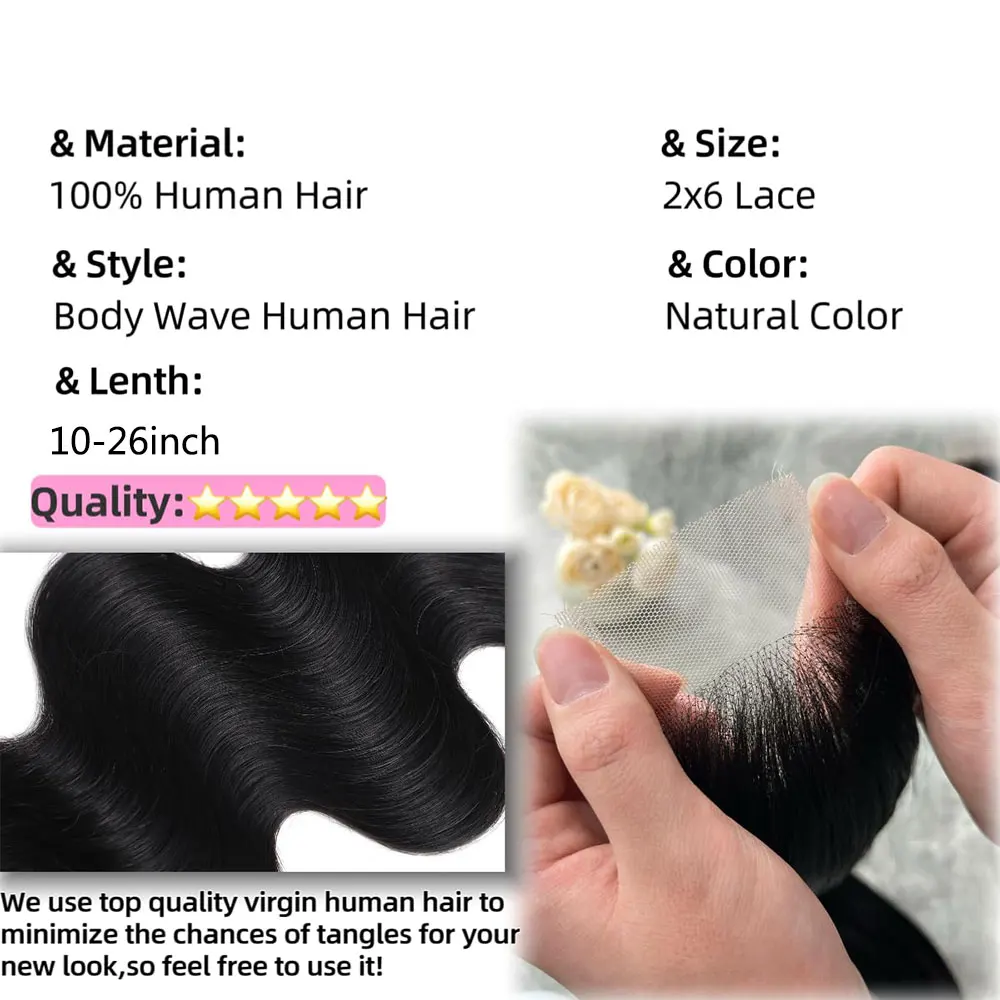 Body Wave Human Hair Closure 2x6 Lace Closure Quick Weave Top Lace Closure 100% Human Hair 4x4 5x5 Closure  13x4 Lace Frontal image 3