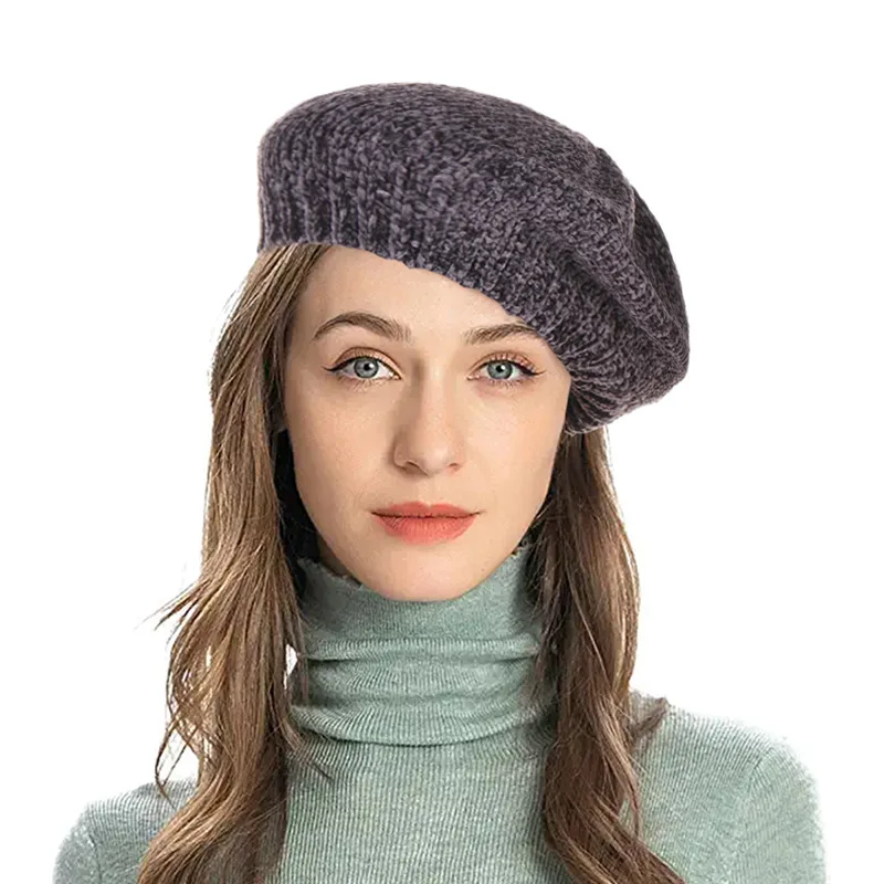 New Stylish Berets Chenille Material Winter Berets for Women Warm Plain Knitted Hat Female Autumn Painter Caps Lady Warm Hats