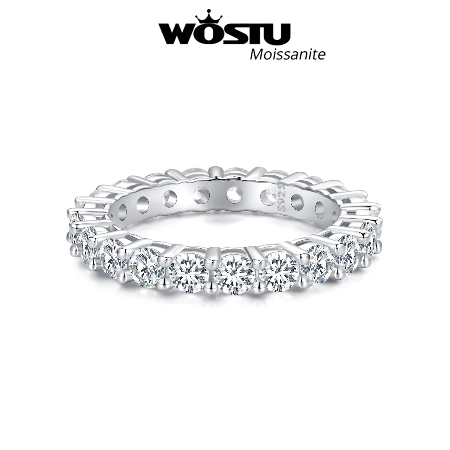 WOSTU Full of  Moissanite 1ct D VVS1 Diamond Cut Ring For Women 925 Sterling Silver Rings 18K Gold Wedding Party Jewelry Gift