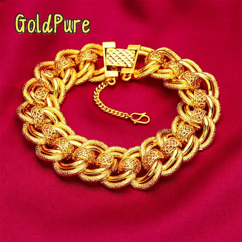 

Goldpure 9999 24K Real Gold 20mm Men's Bracelet Watch Chain Wide Edge Classic Fashion Domineering Gift for Father Dad Bracelets