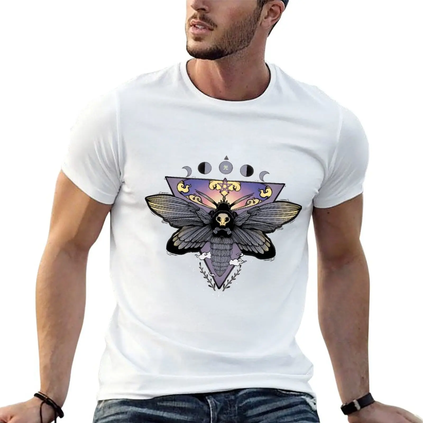 Death Head Moth Gothic Triangle Moon Phase Art T-Shirt vintage anime shirt cotton graphic tees slim fit t shirts for men
