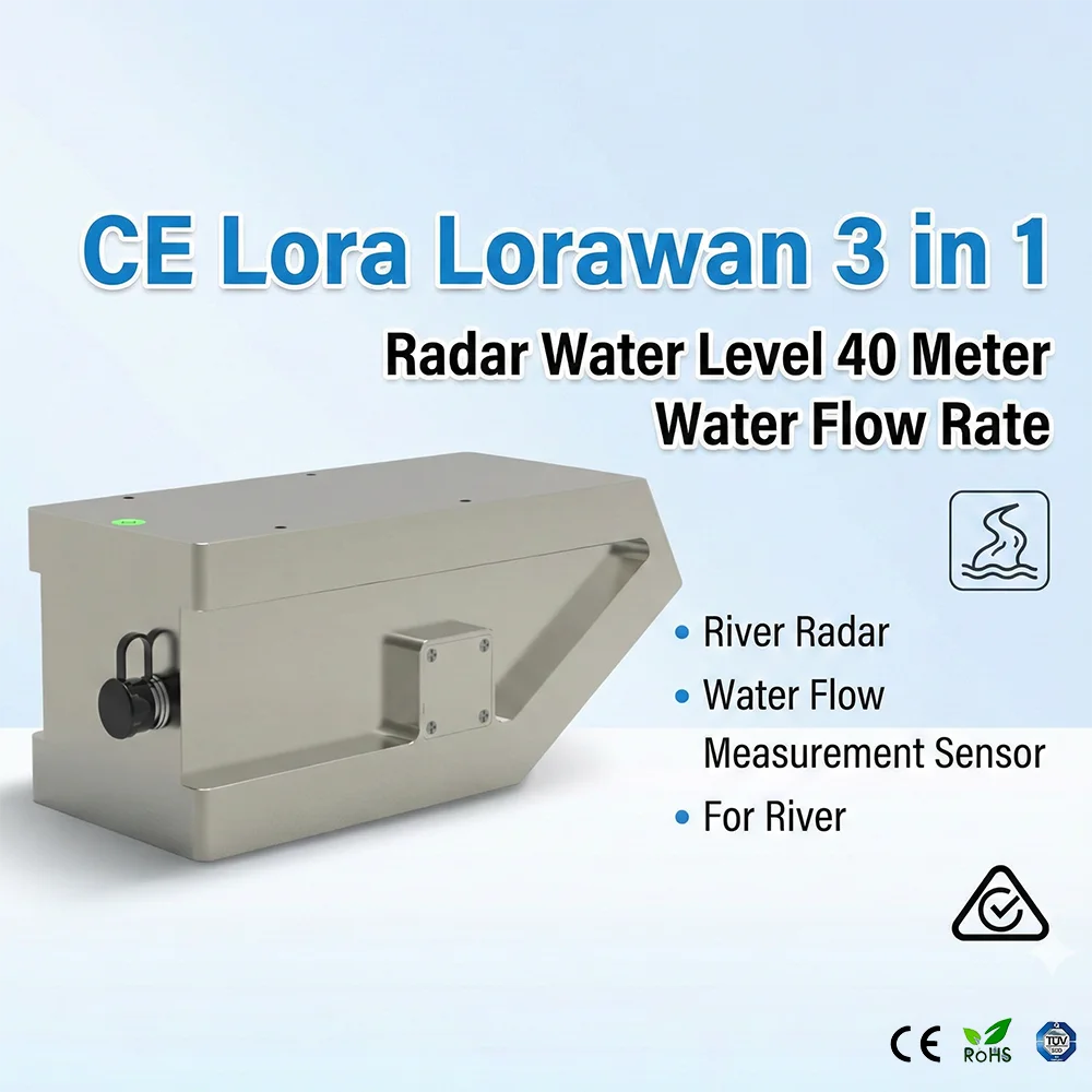 Non-contact 3-in-1 40 meters radar flow meter water speed water level flow meter 24GHz Doppler radar river water flow