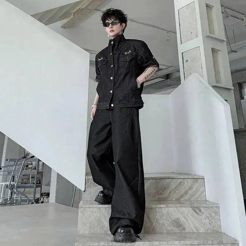 LUZHEN Handsome 2026 Summer New Denim Two-piece Sets Men's Trendy Multi Pockets Short Sleeve Shirts And Loose Male Jeans JY8055 view 4